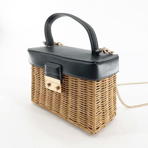 Zara Women's Brown Chain Woven Square Crossbody Bag Small - Picture 2 of 9